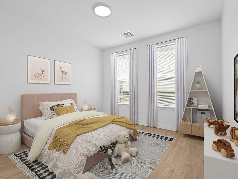 Finished bedroom with smooth walls and painted ceiling