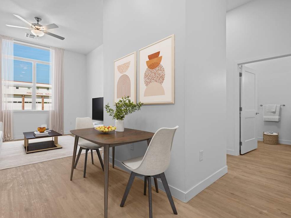Finished dining area with fresh paint and smooth drywall